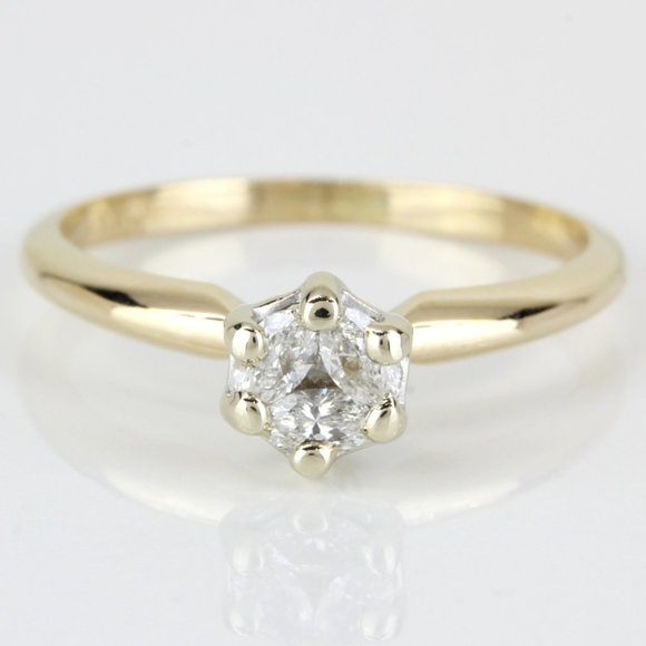 14k Yellow Gold Marquise-cut Diamond Engagement Ring